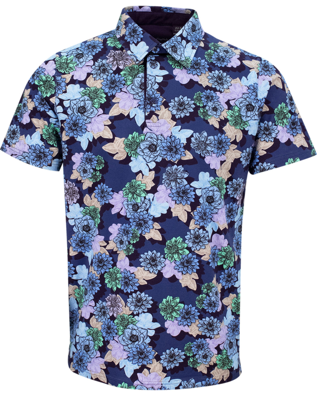 PIETRO SNAP FLORAL POLO SHIRT - NAVY