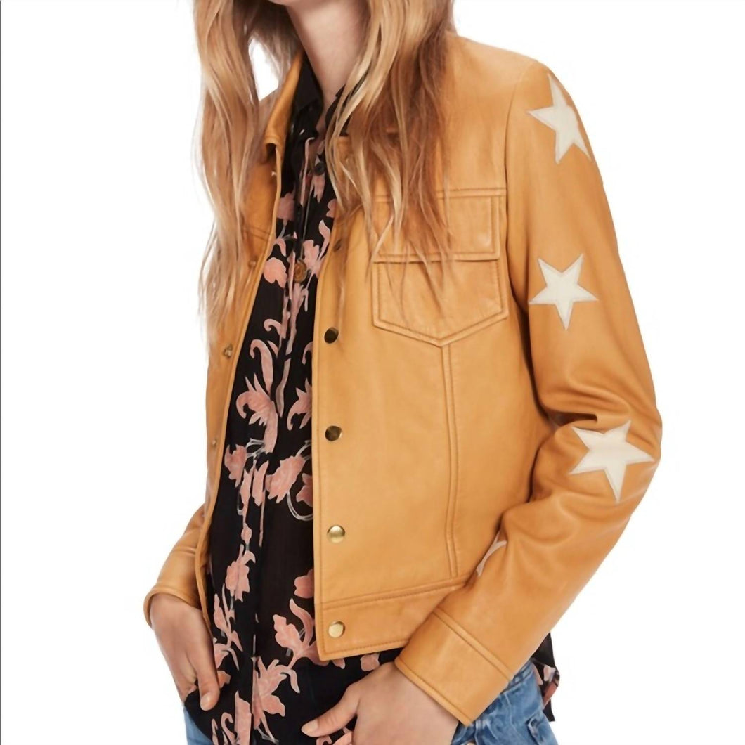 Embroidered Leather Shirt Jacket