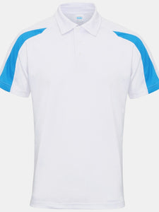 AWDis Just Cool Mens Short Sleeve Contrast Panel Polo Shirt (Arctic White/Sapphire Blue)