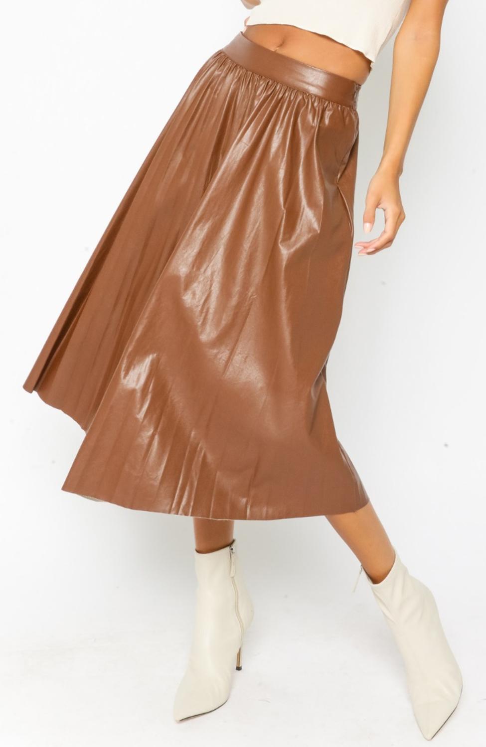 Pleather Pleated Midi Skirt