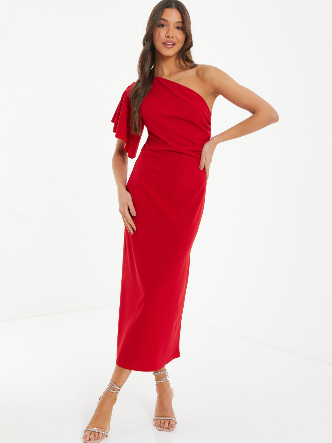 One-Shoulder Frill Sleeve Maxi Dress