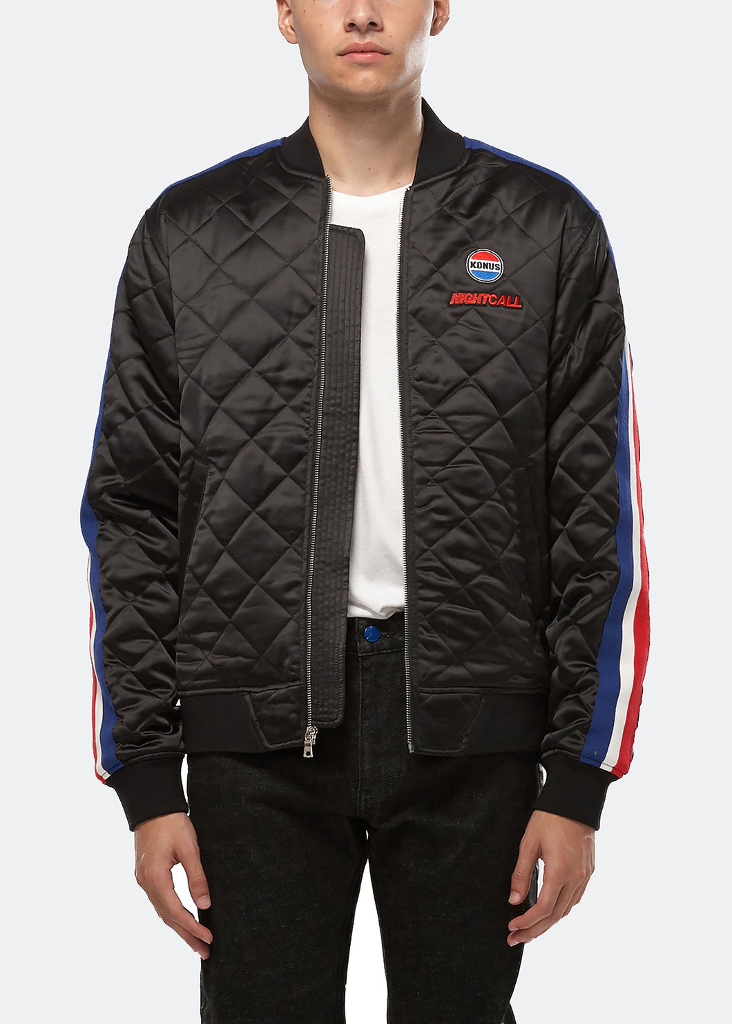 Men's Quilted Satin Jacket In Black