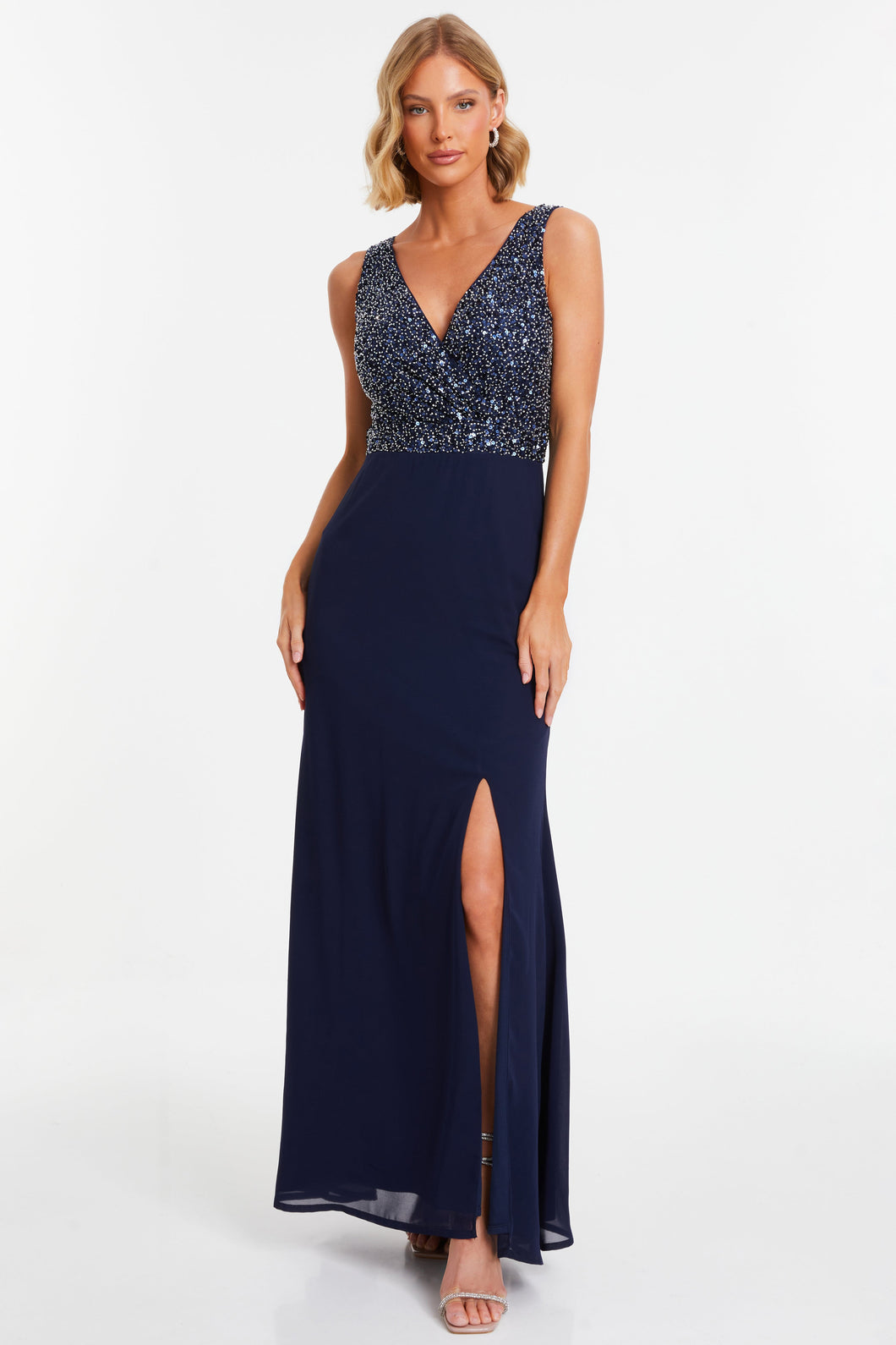 Chiffon Embellished Wrap Split Evening Dress