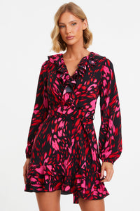 Printed Front Wrap Skater Dress