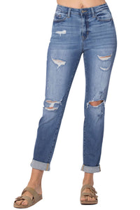 Cuffed Distressed Boyfriend Jean