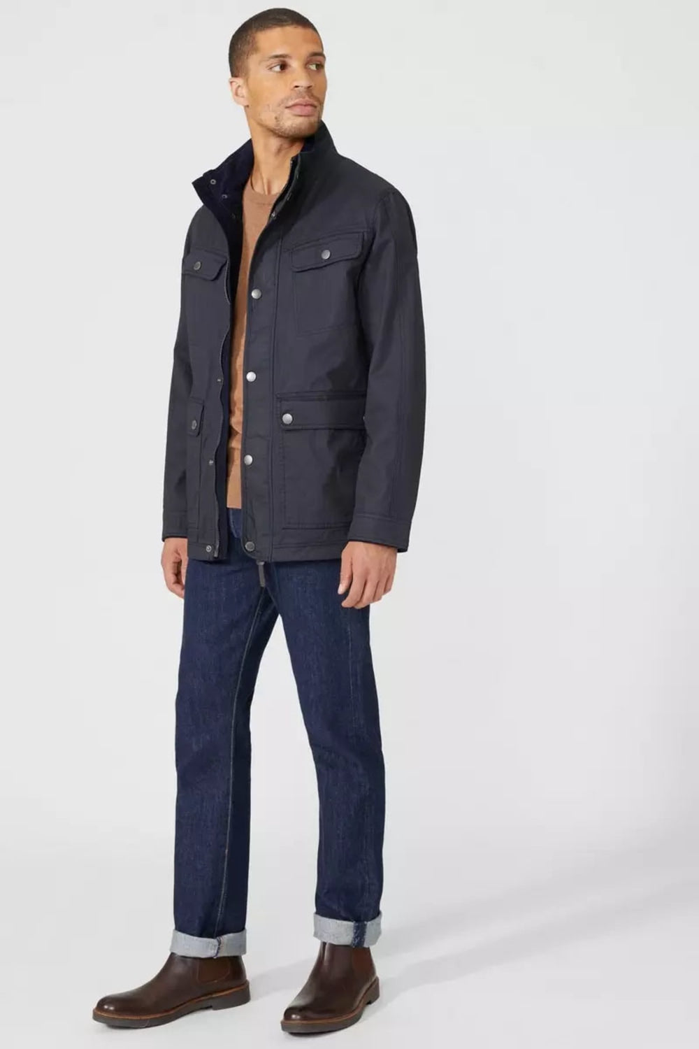 Mens Waxed Funnel Neck Jacket - Navy