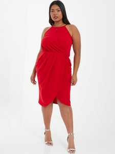 Plus Size High Neck Wrap Dress