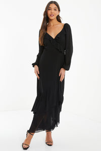 Chiffon Frill Hem Maxi Dress