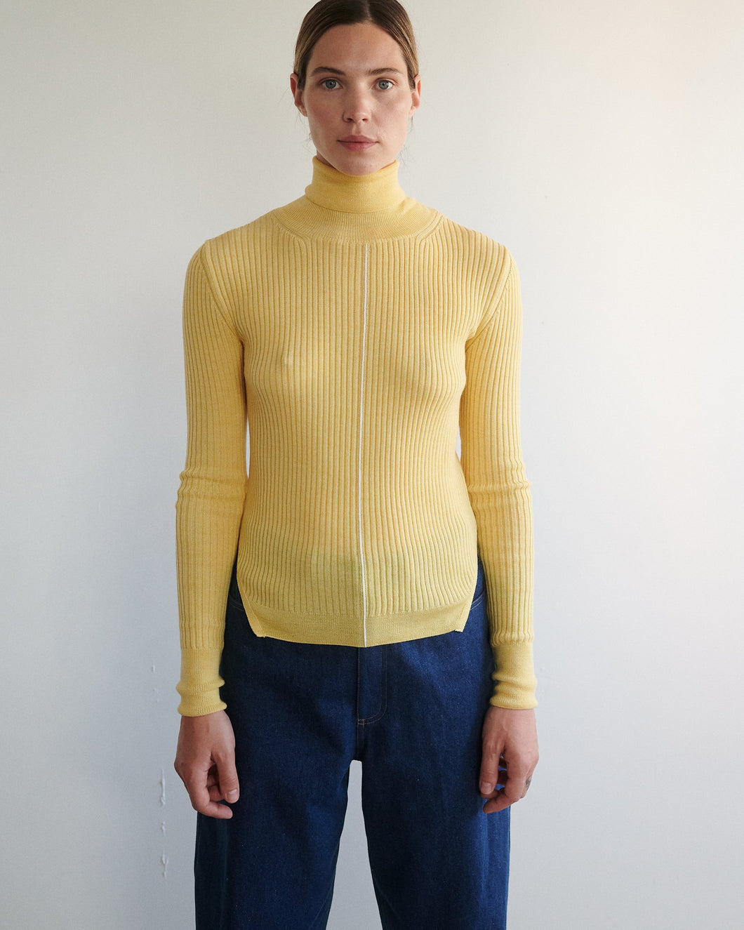 Austeja: Honey Yellow Merino Wool Turtleneck Sweater