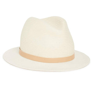 Fedorah Brim Leather Trim Straw Hat