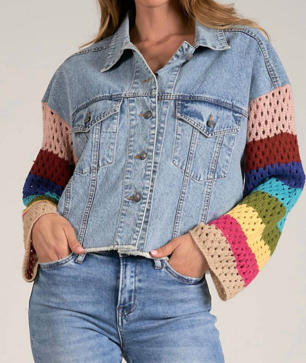 Crochet Sleeve Denim Jacket