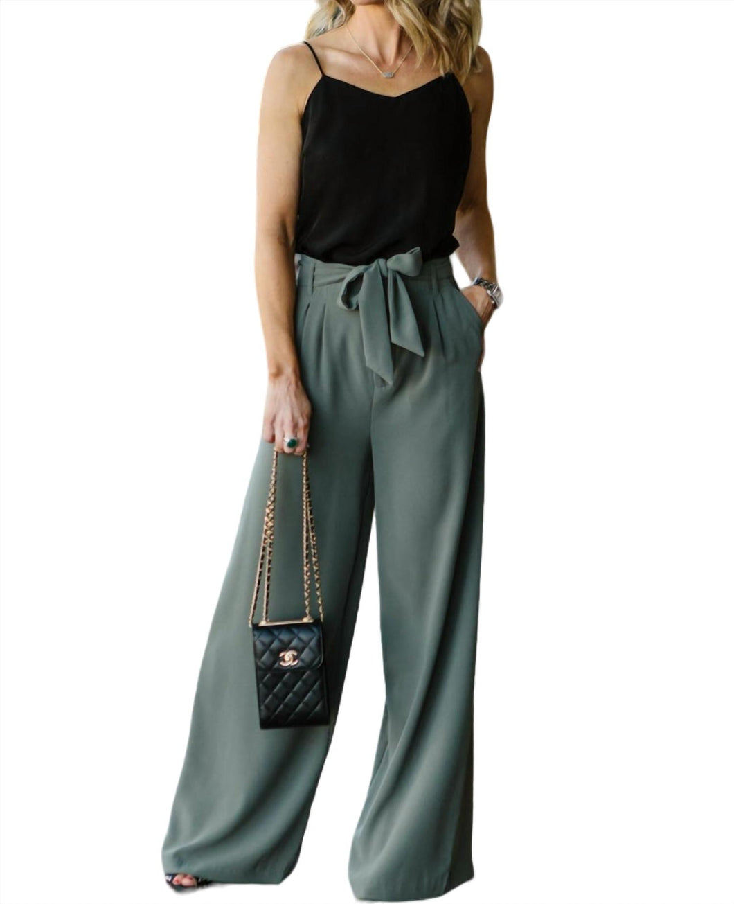 Wide Stride Tie Waist Trouser