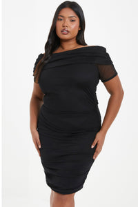 Plus Size Mesh Bardot Bodycon Dress