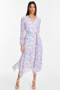 Chiffon Jacquard Wrap Long Sleeve Maxi Dress