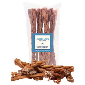 Braided Collagen Stick Dog Treats 12" Thick - 10 Pack