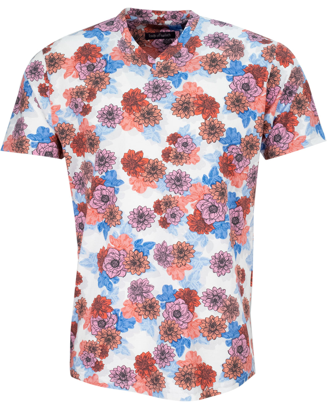 Maze Snap Floral V-Neck Tee - Melon