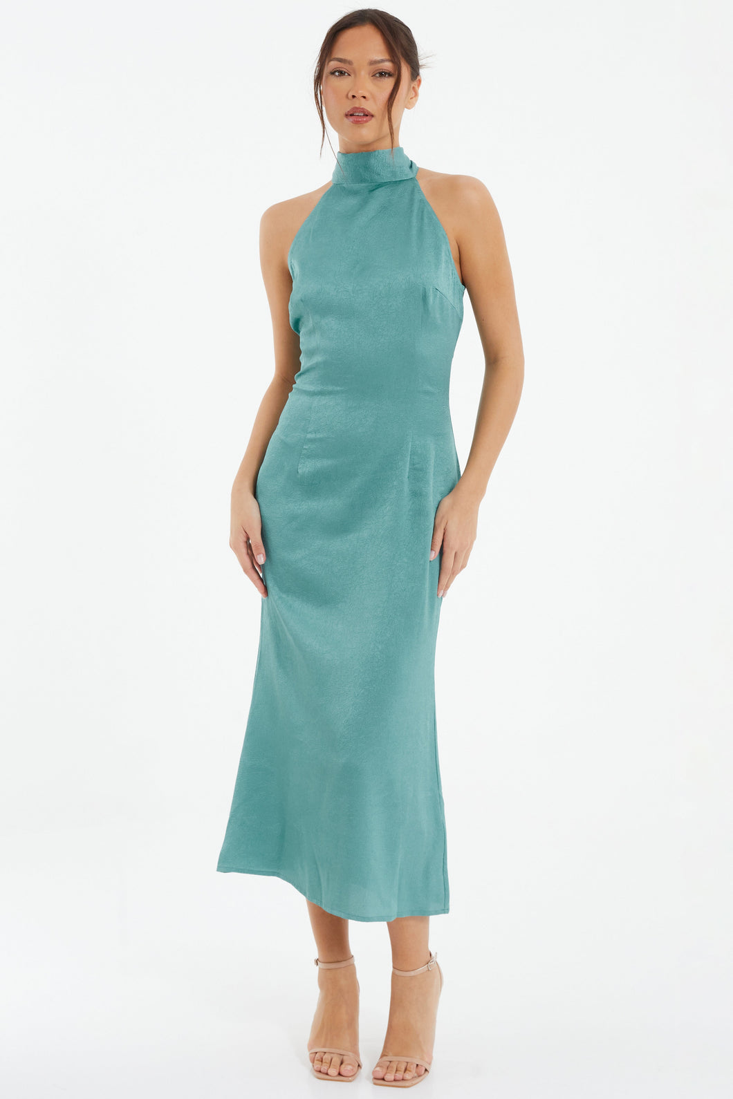 Satin Halter Neck Midi Dress