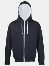 Load image into Gallery viewer, Awdis Mens Varsity Hooded Sweatshirt / Hoodie / Zoodie (New French Navy/Heather Gray)