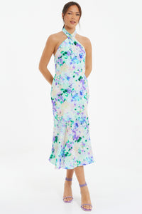 Floral Crepe Halter Neck Midi Dress