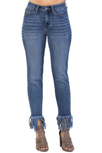 High Rise Frayed Hem Relaxed Fit Jean