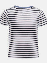 Load image into Gallery viewer, Childrens/Kids Mariniere Coastal Short Sleeve T-Shirt - White/Navy