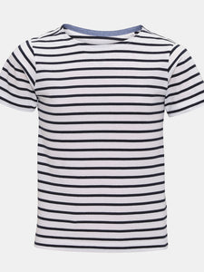 Childrens/Kids Mariniere Coastal Short Sleeve T-Shirt - White/Navy