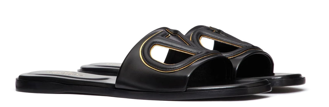 Women's VLogo Cut-Out Leather Slides