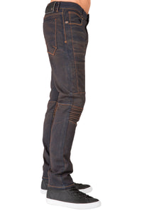 Men's Premium Stretch Denim Moto Jeans Slim Tapered Fit Copper Wash