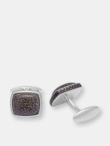 Fossil Agate Stone Cufflinks in Black Rhodium Plated Sterling Silver