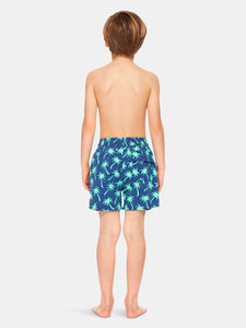 Boys Navy + Spring Green Palms Swim Shorts
