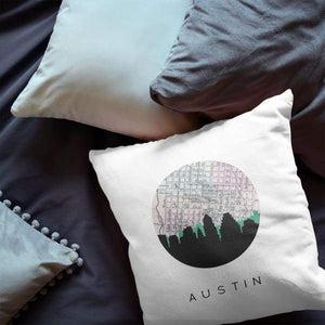 Austin, Texas City Skyline With Vintage Austin Map
