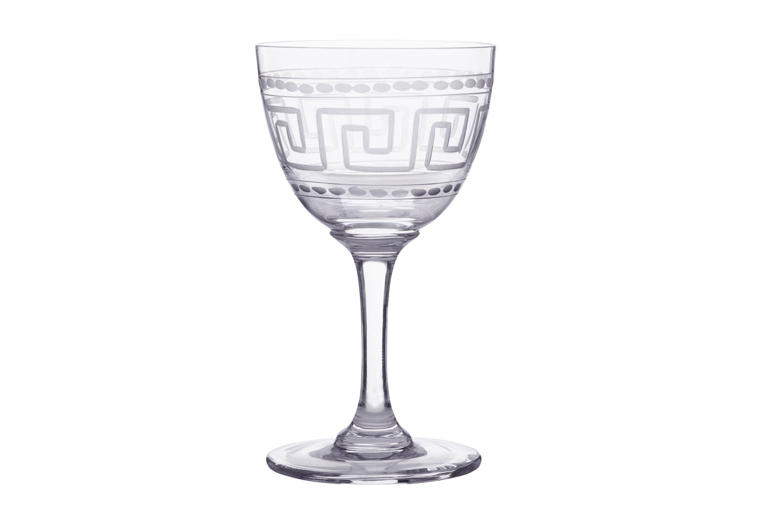 A Set Of Six Crystal Liqueur Glasses With Greek Key Design