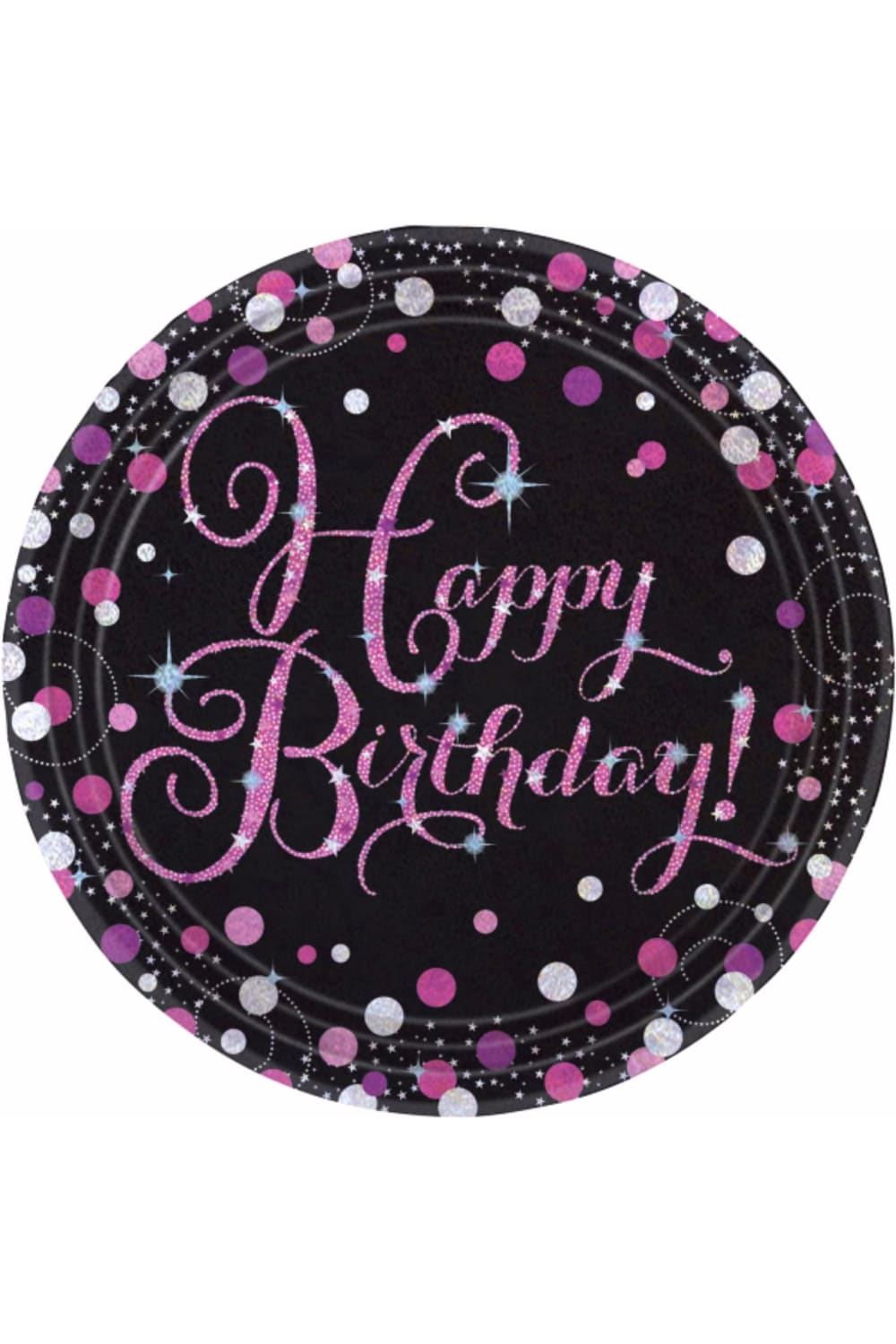Amscan Sparkling Pink Celebration Happy Birthday Party Plates (Pack of 8) (Black/Pink) (One Size)