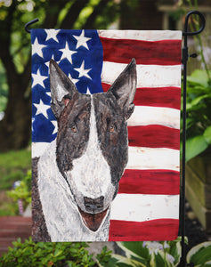 Bull Terrier With American Flag Garden Flag 2-Sided 2-Ply