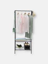 Load image into Gallery viewer, 2 Shelf Free-Standing Garment Rack with Hooks, Black
