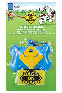 Bags on Board Bone Poo Bag Dispenser Blue With 30 Bags (Blue) (One Size)