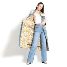 Load image into Gallery viewer, Silk and Denim Embellished Long Denim Jacket