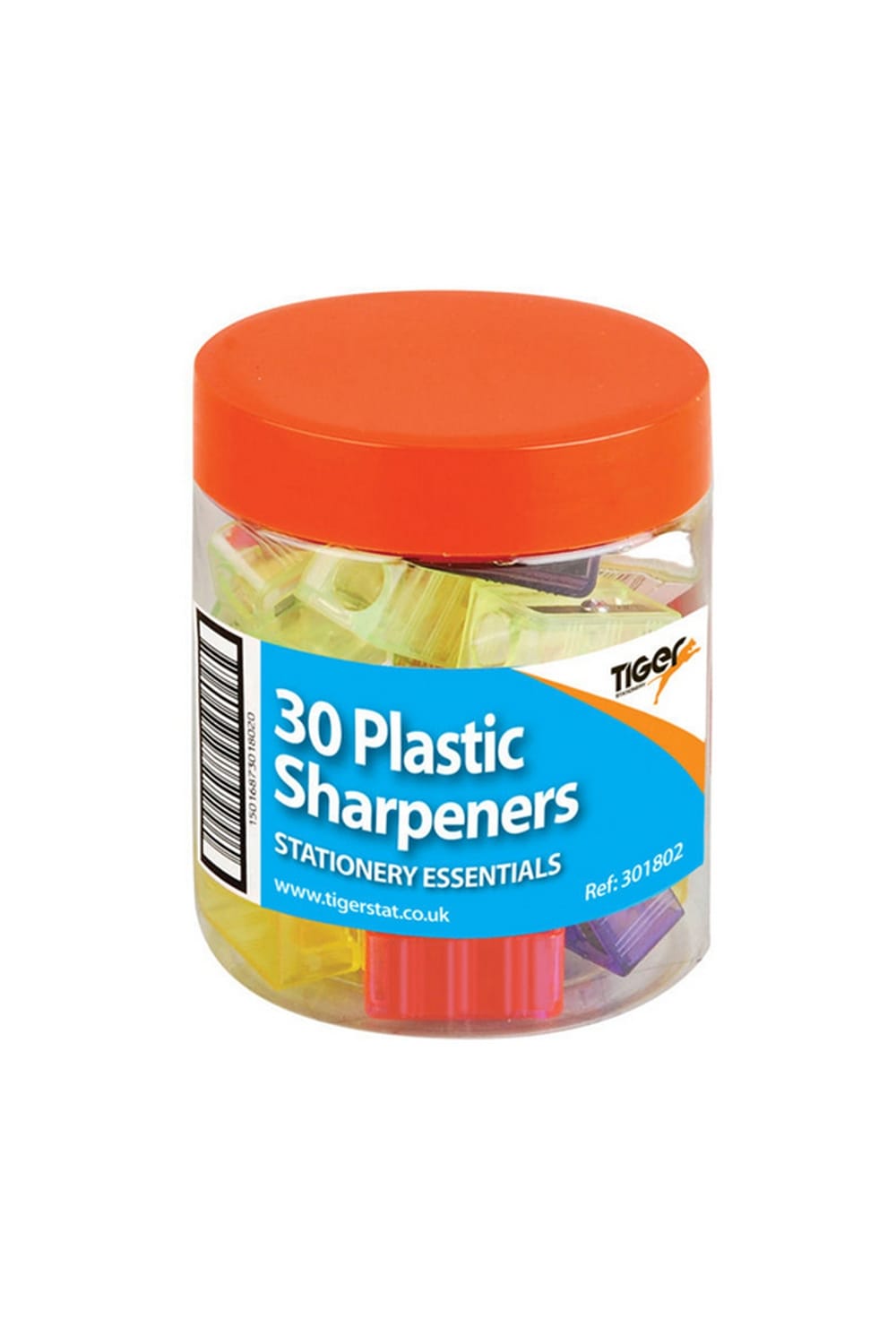 Tiger Stationery Plastic Pencil Sharpeners (Multicolored) (Tub of 30)