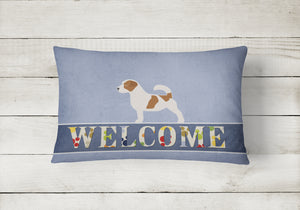 12 in x 16 in  Outdoor Throw Pillow Jack Russell Terrier Welcome Canvas Fabric Decorative Pillow