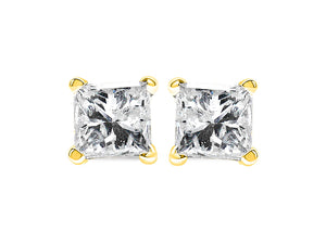 AGS Certified 14k White Gold 3/8 Cttw 4-Prong Set Princess-Cut Solitaire Diamond Push Back Stud Earrings