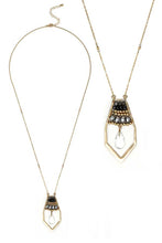 Load image into Gallery viewer, Black, Grey and Gold Multi Bead Crystal and Facet Quartz Teardrop Long Necklace