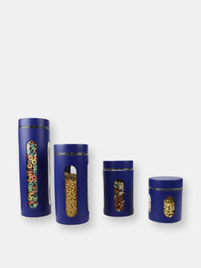 4 Piece Stainless Steel Canisters with Multiple Peek-Through Windows, Navy