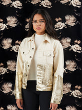 Load image into Gallery viewer, Shorter Off-White Denim Jacket with Champagne Gold Foil