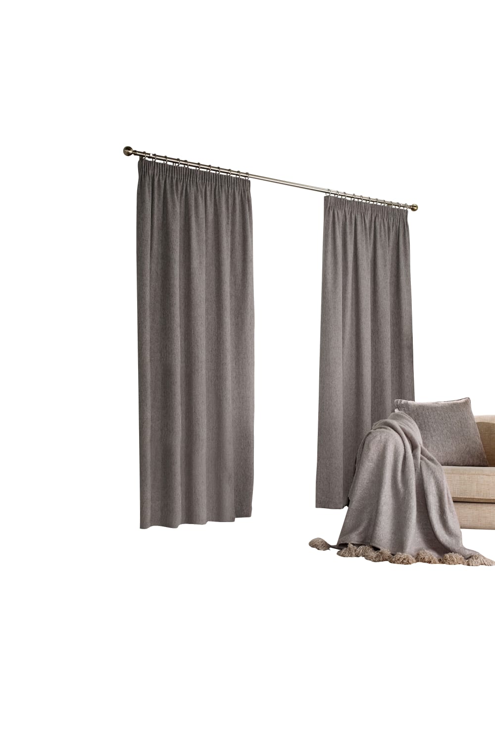 Furn Harrison Pencil Pleat Faux Wool Curtains (Pair) (Gray) (90x90in)