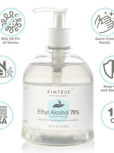 Kimtrue Antibacterial Hand Sanitizer 70% Alcohol Gel with Moisturizing Aloe (16 oz), Made in USA