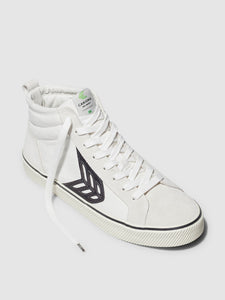 CATIBA High Stripe Off White Suede and Canvas Black Logo Sneaker Women