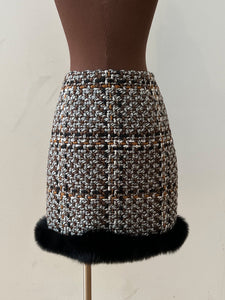 Tweed And Fur Trim Skirt