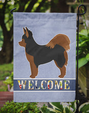 Load image into Gallery viewer, 11 x 15 1/2 in. Polyester Black and Tan Pomchi Welcome Garden Flag 2-Sided 2-Ply
