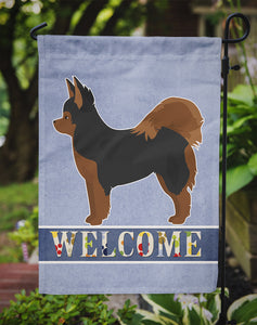 11 x 15 1/2 in. Polyester Black and Tan Pomchi Welcome Garden Flag 2-Sided 2-Ply