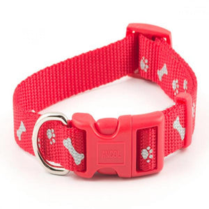 Ancol Nylon Paws And Bones Adjustable Dog Collar (Red) (11.8-19.7in)